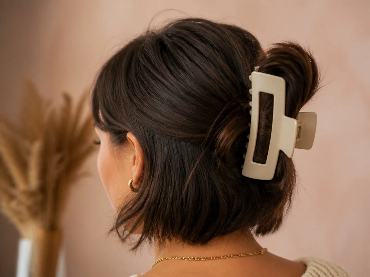 An oversized clip failing on a chin-length bob