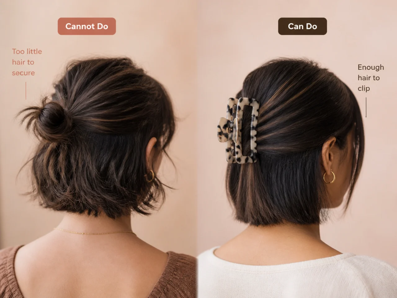 A failed small bun on a bob beside a clean clipped section