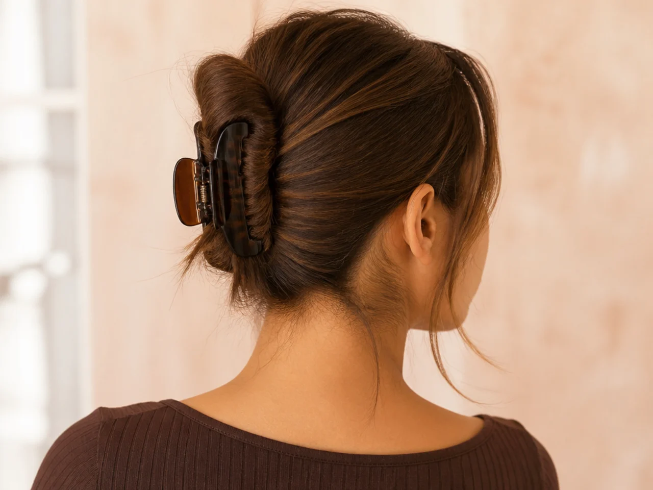 A folded ponytail secured with a clip