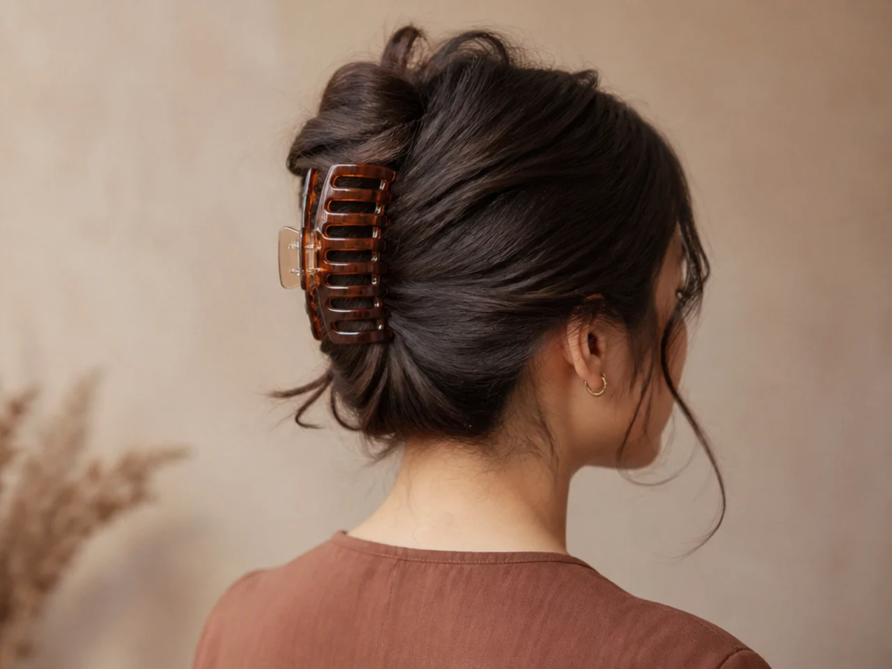 A loose French twist held with a claw clip