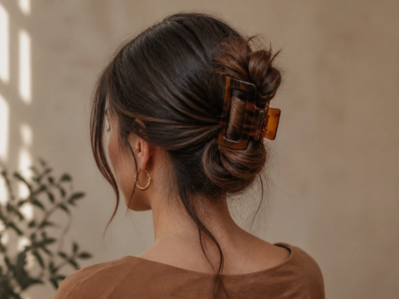A loose twisted chignon on fine hair