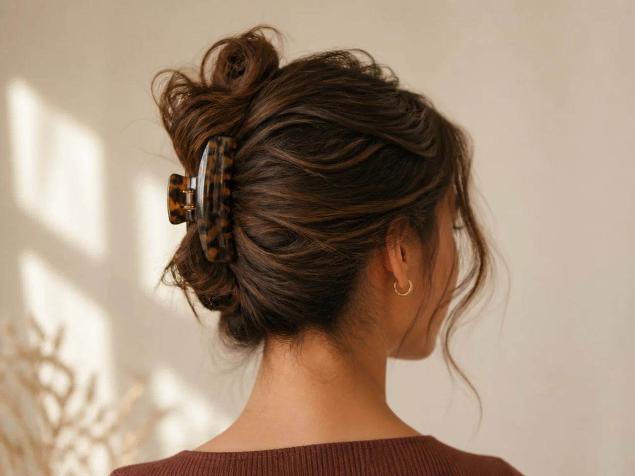 A salt-textured twist held with a clip