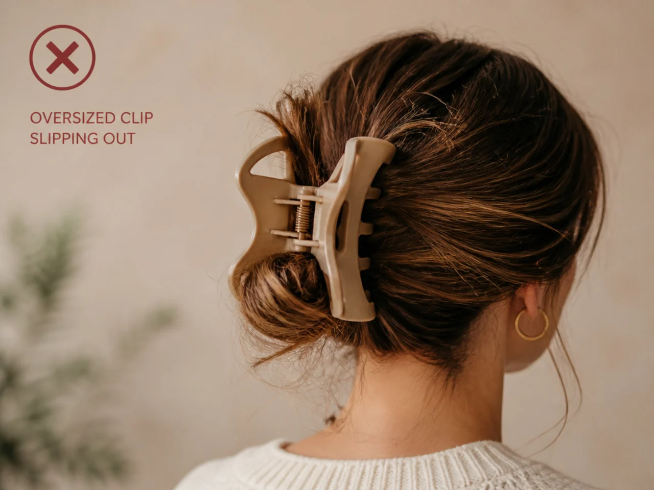 An oversized clip sliding out of fine hair
