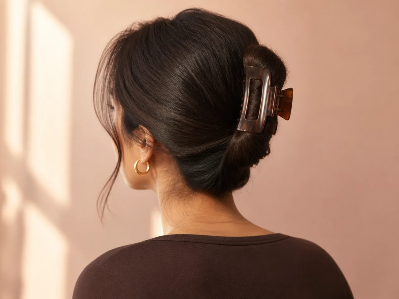 A folded ponytail secured with a clip