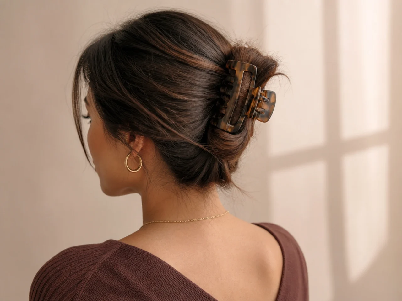 A claw clip fastened over an elastic