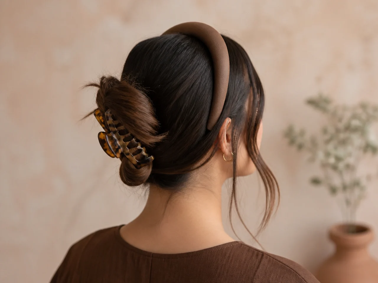 Claw clip worn with a headband