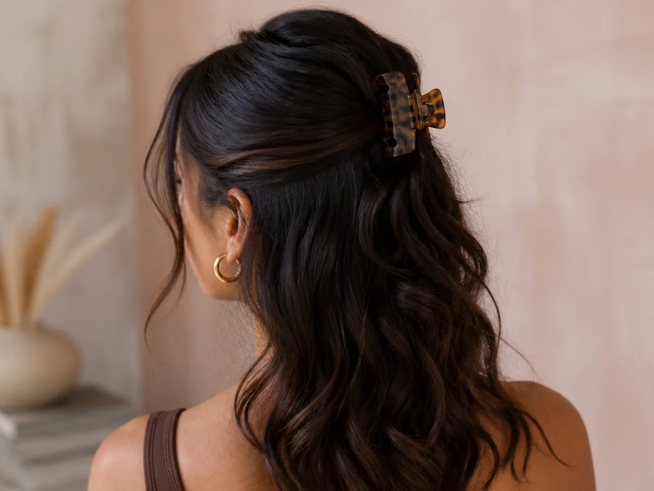 Half-up style secured with a claw clip