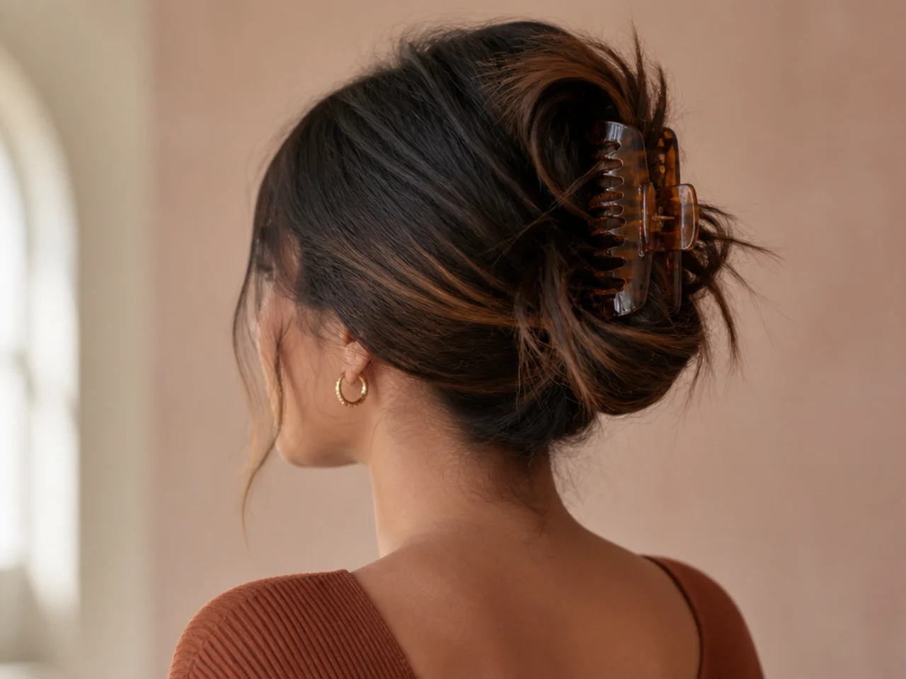 Deliberately messy claw clip updo