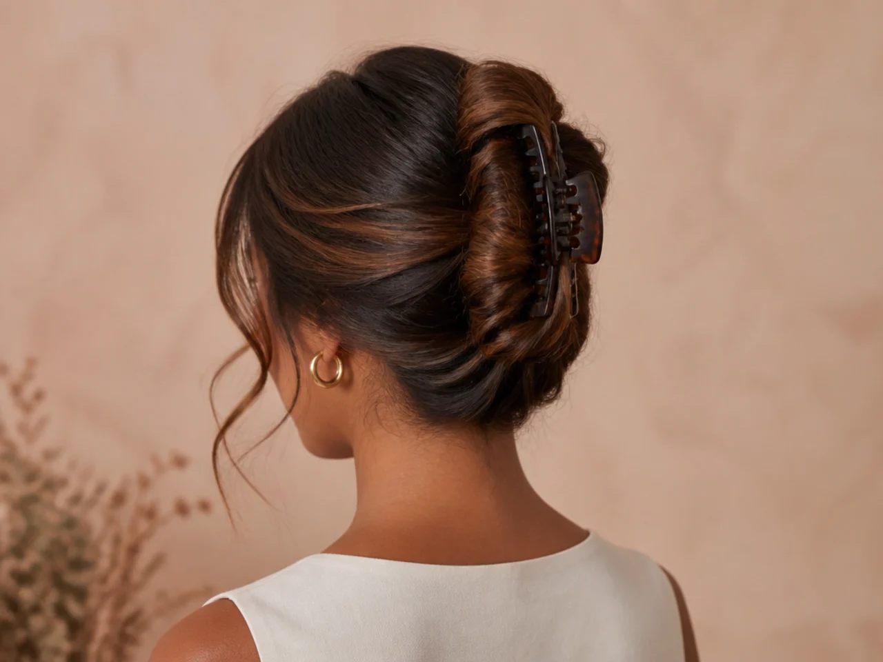 A claw clip set vertically against the head