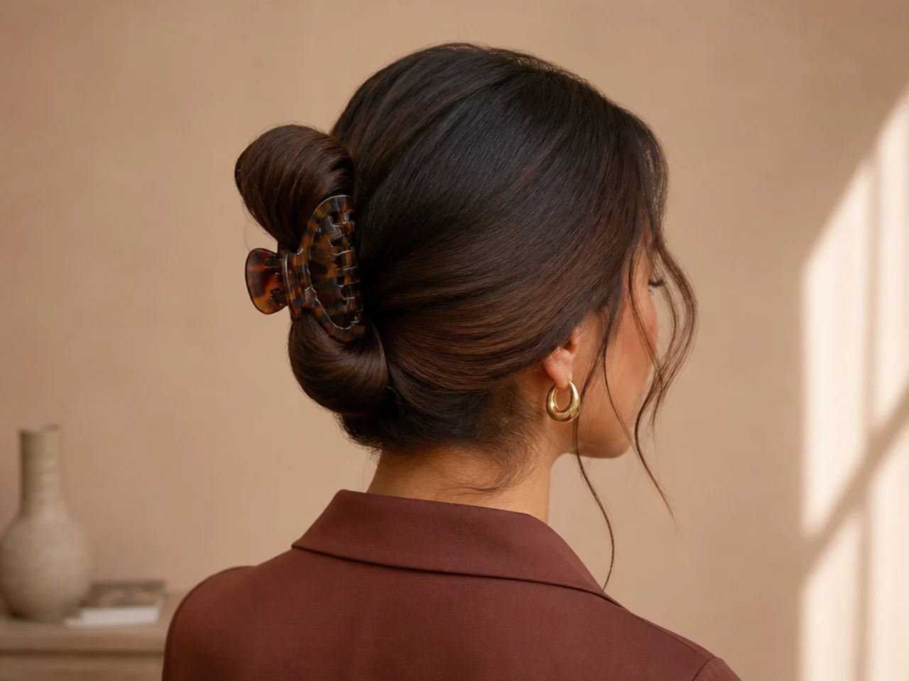 A low twisted claw clip chignon