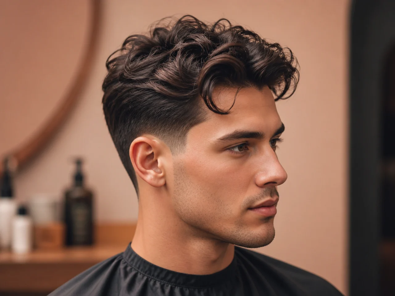 Disconnected clean haircut with medium top, uniform short sides, softly blended transition, matte styling