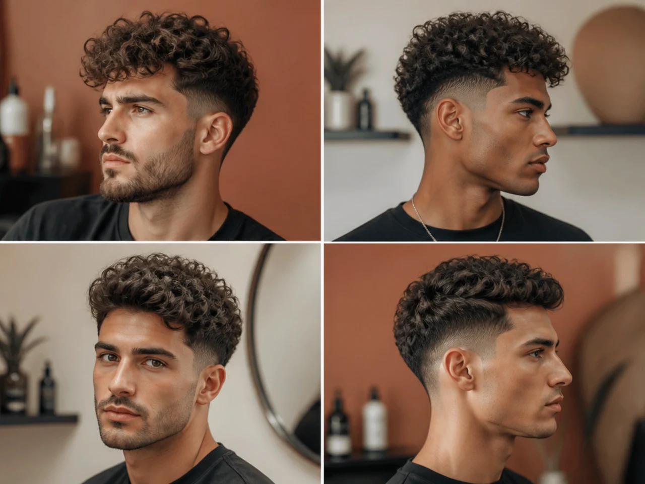 Clean disconnected haircut on a man with 3A curls, tight tapered sides, matte defined top