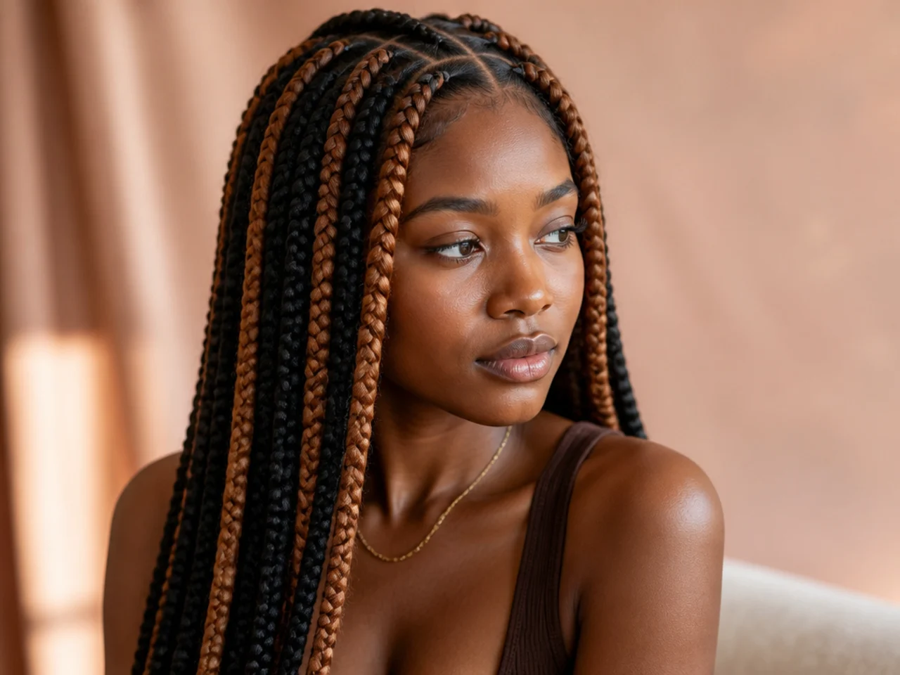 Alternating two-tone knotless braids