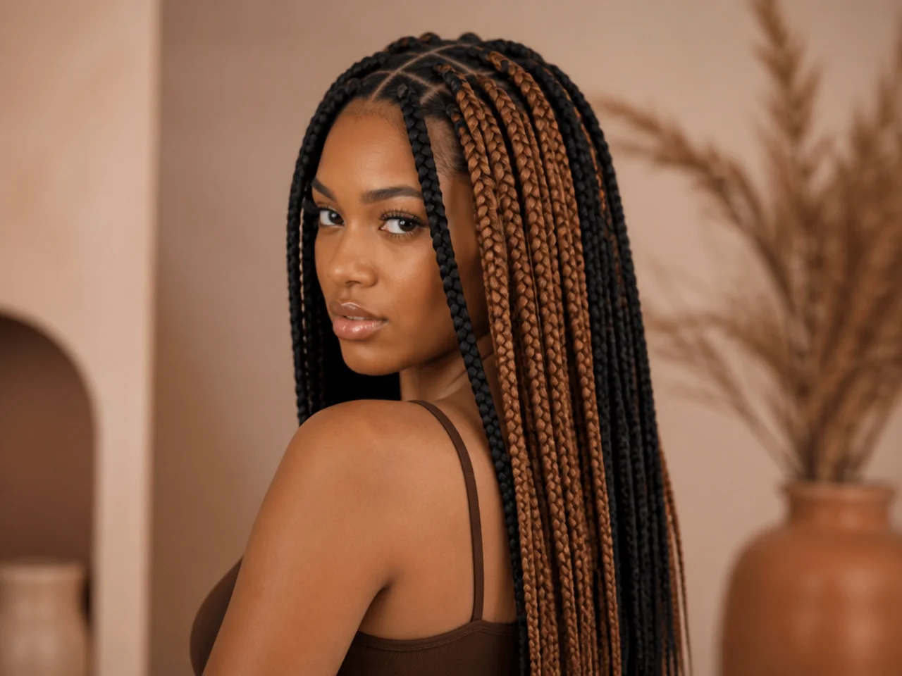 A colour-blocked panel of braids