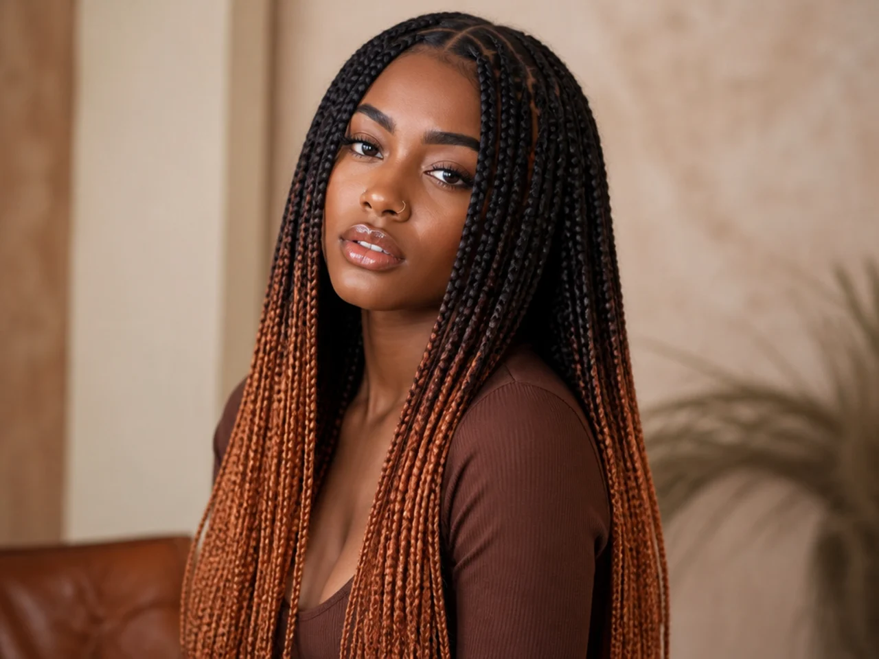 Ombré coloured knotless braids