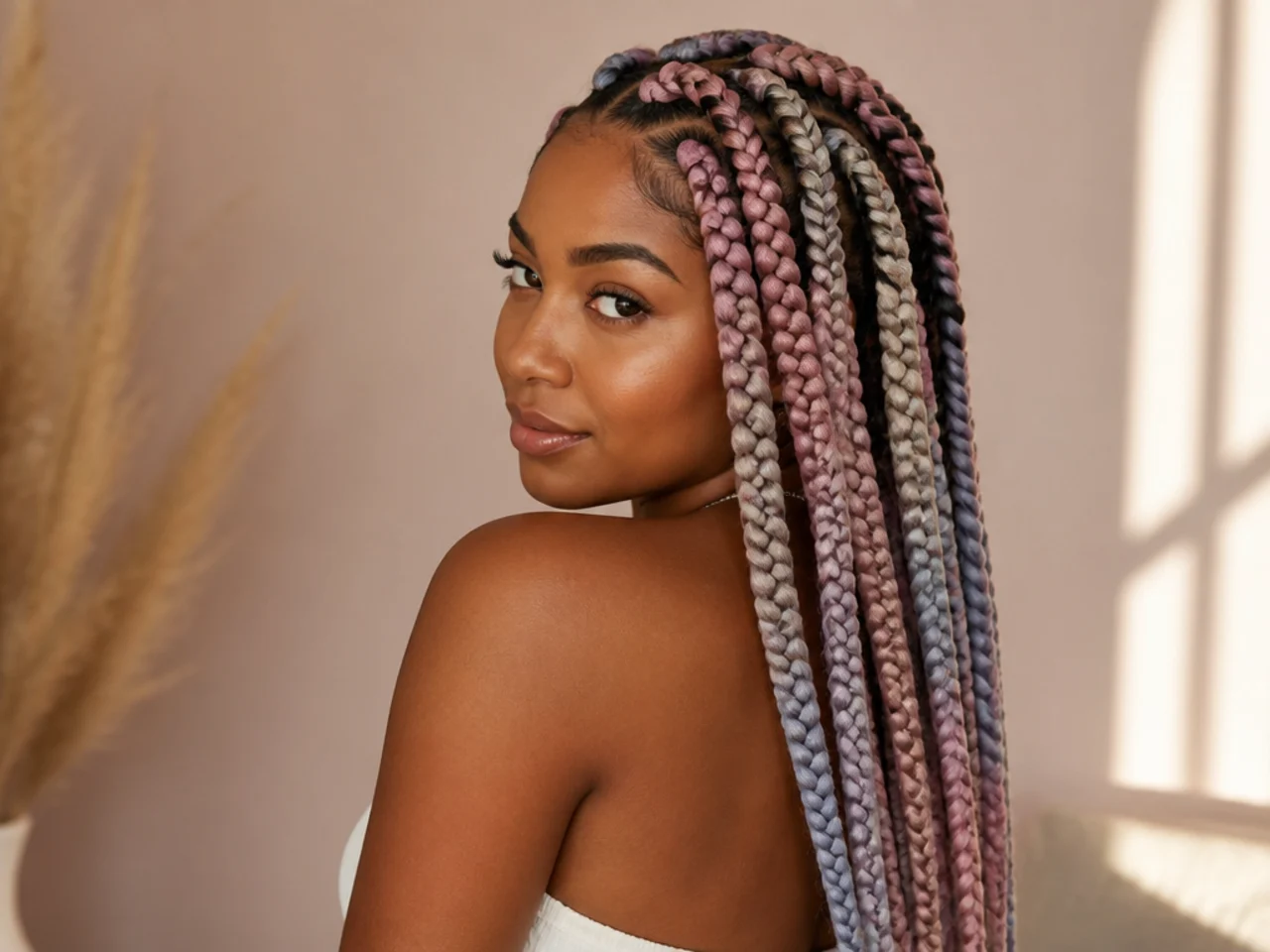 Pastel-toned large knotless braids