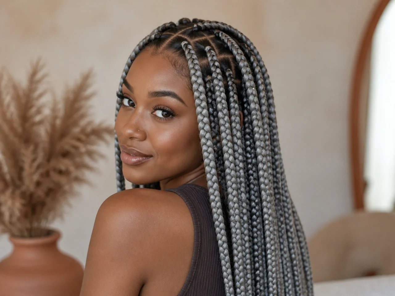 Grey and silver large knotless braids