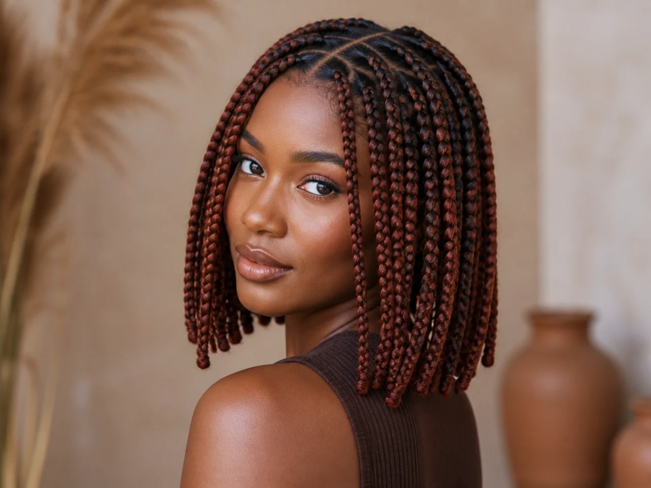 Coloured braids cut into a bob