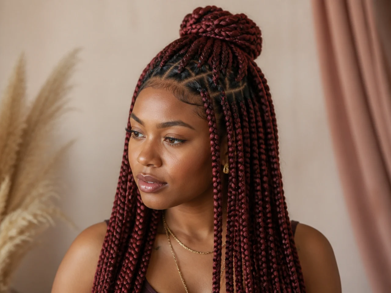 Coloured braids worn half up