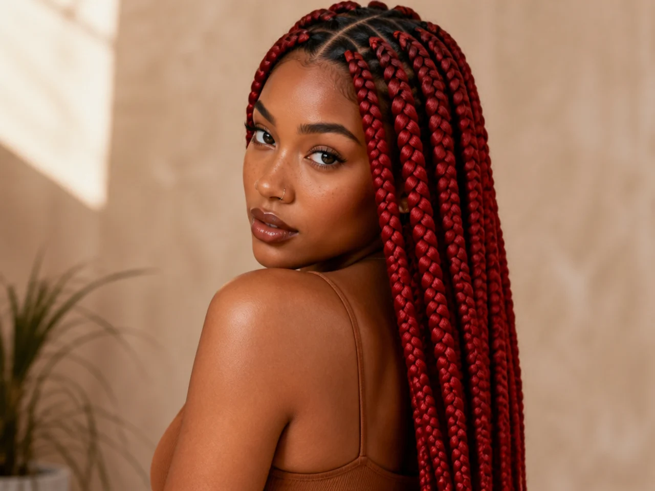 Fire red large knotless braids