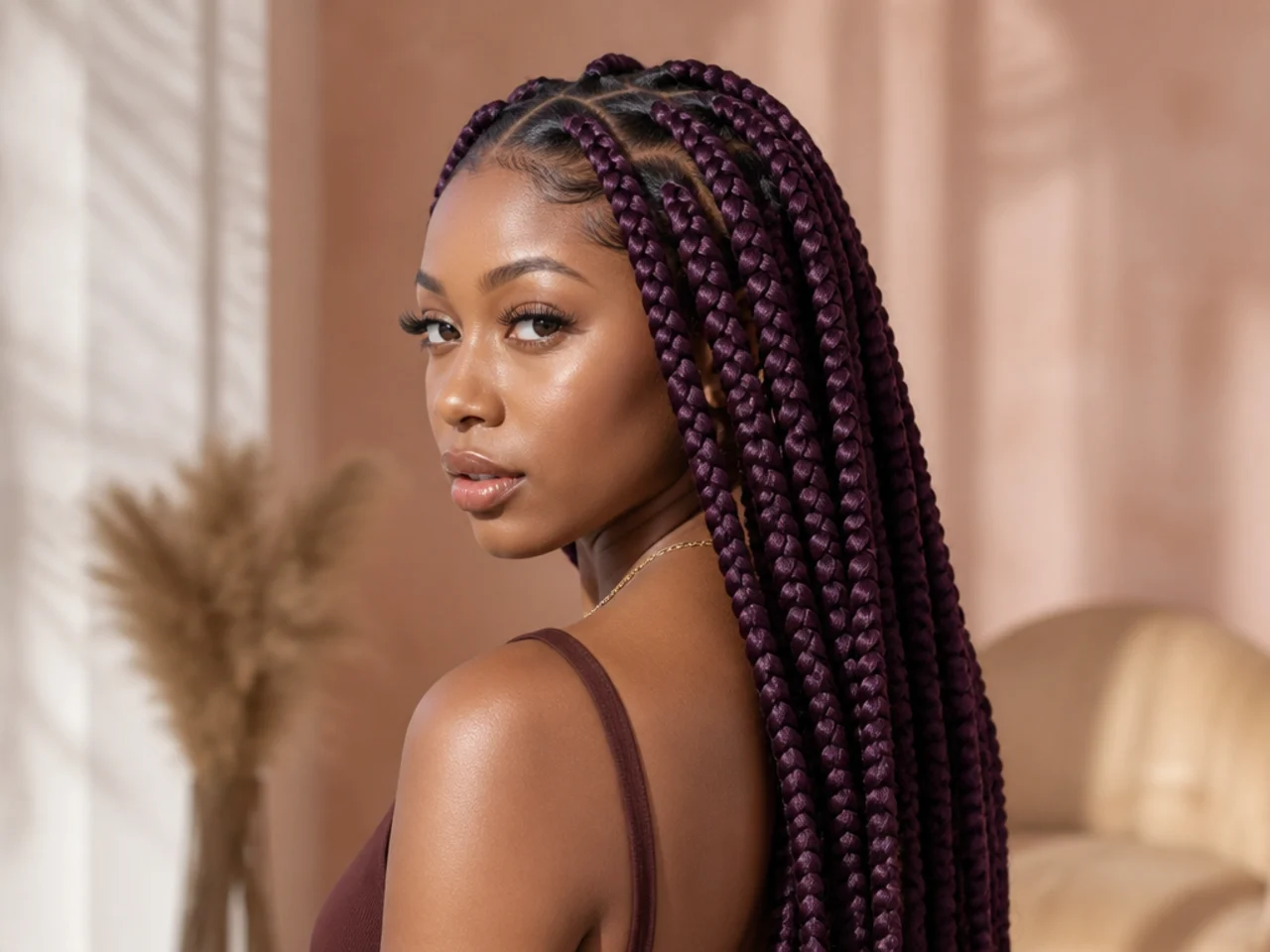 Deep purple large knotless braids