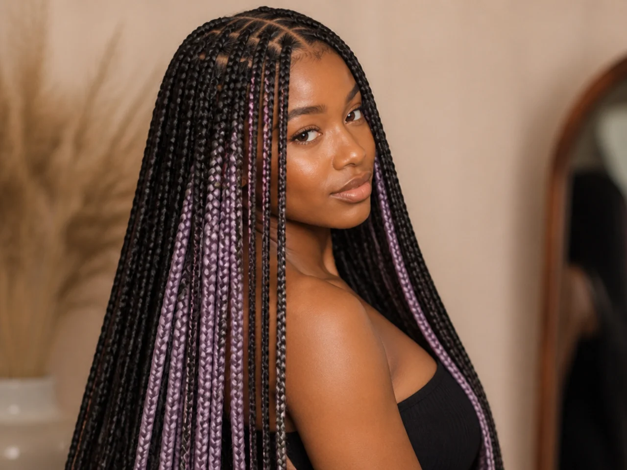 Lavender peekaboo braids under a dark top layer