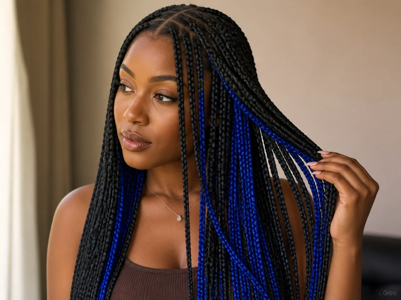 Blue peekaboo braids revealed underneath