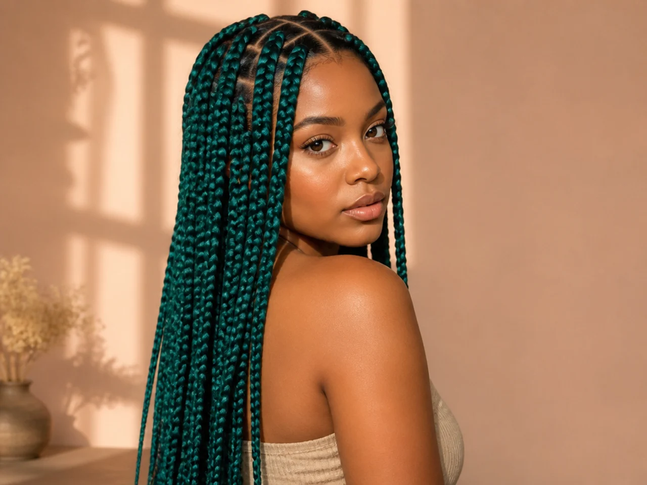 Teal large knotless braids
