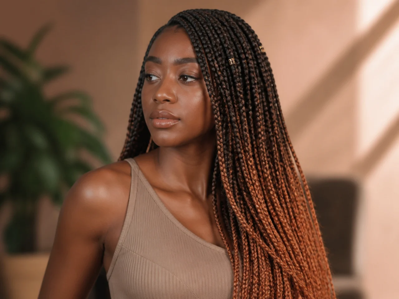 Ombré coloured medium knotless braids
