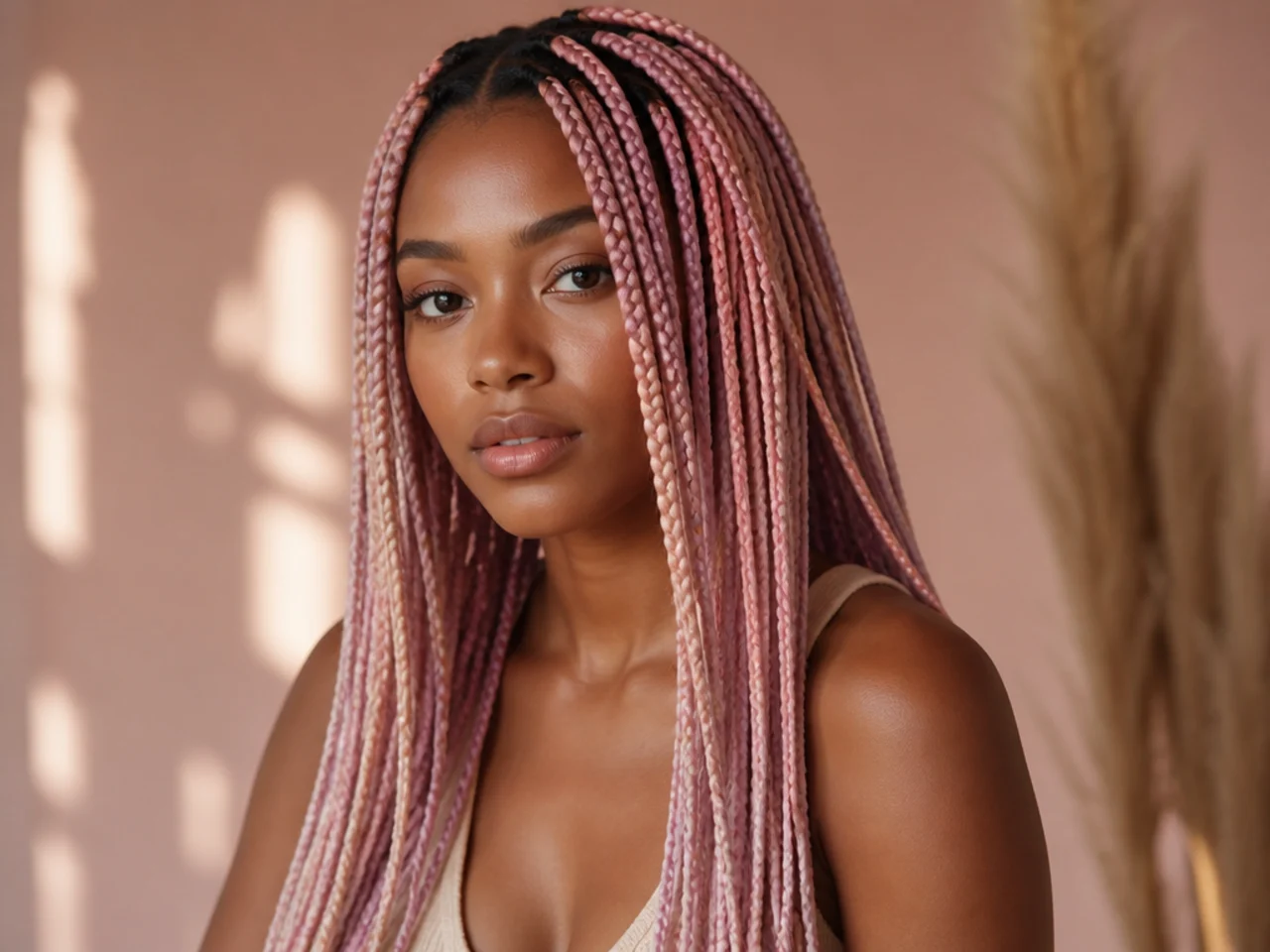 Pastel-toned medium knotless braids