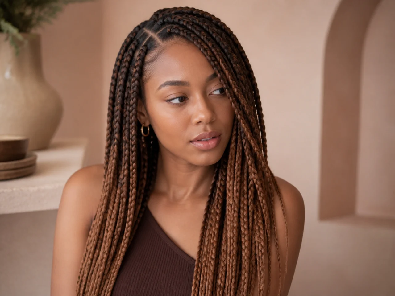 Coloured medium braids at six weeks with the top layer faded