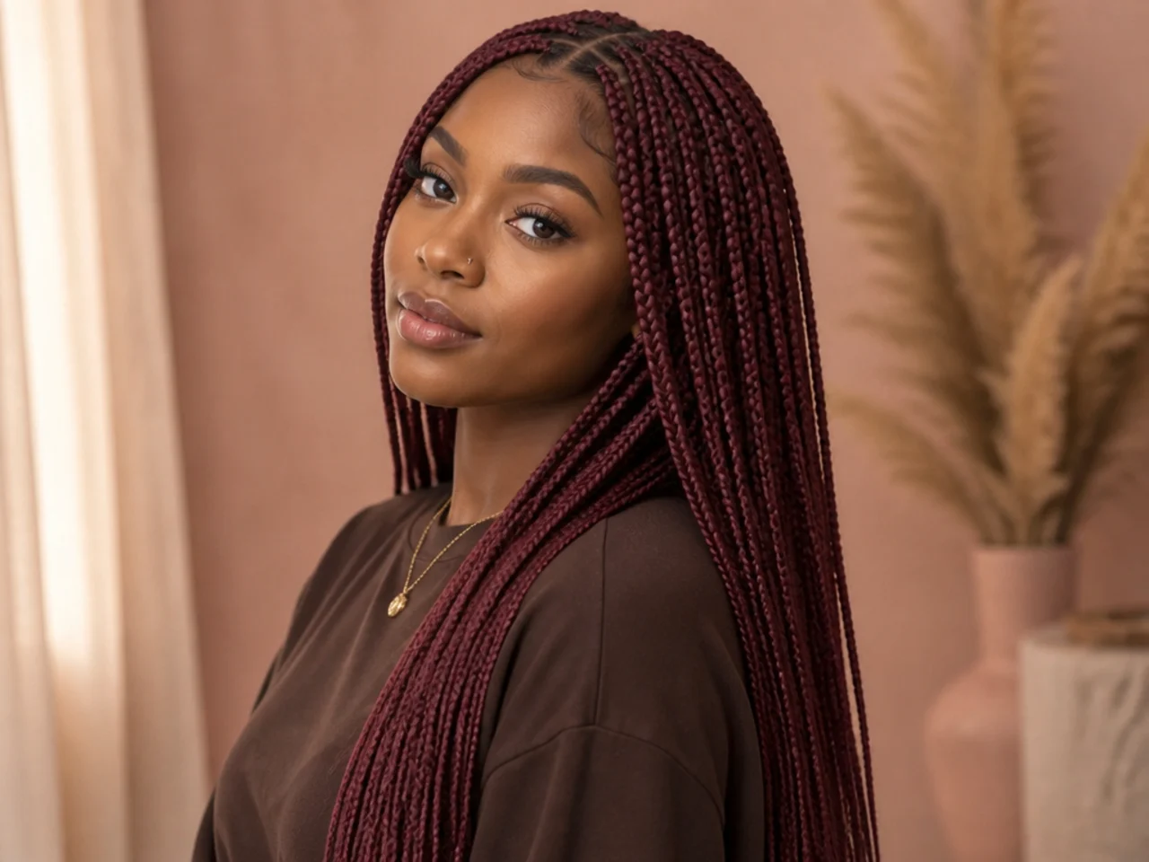 Full burgundy medium knotless braids