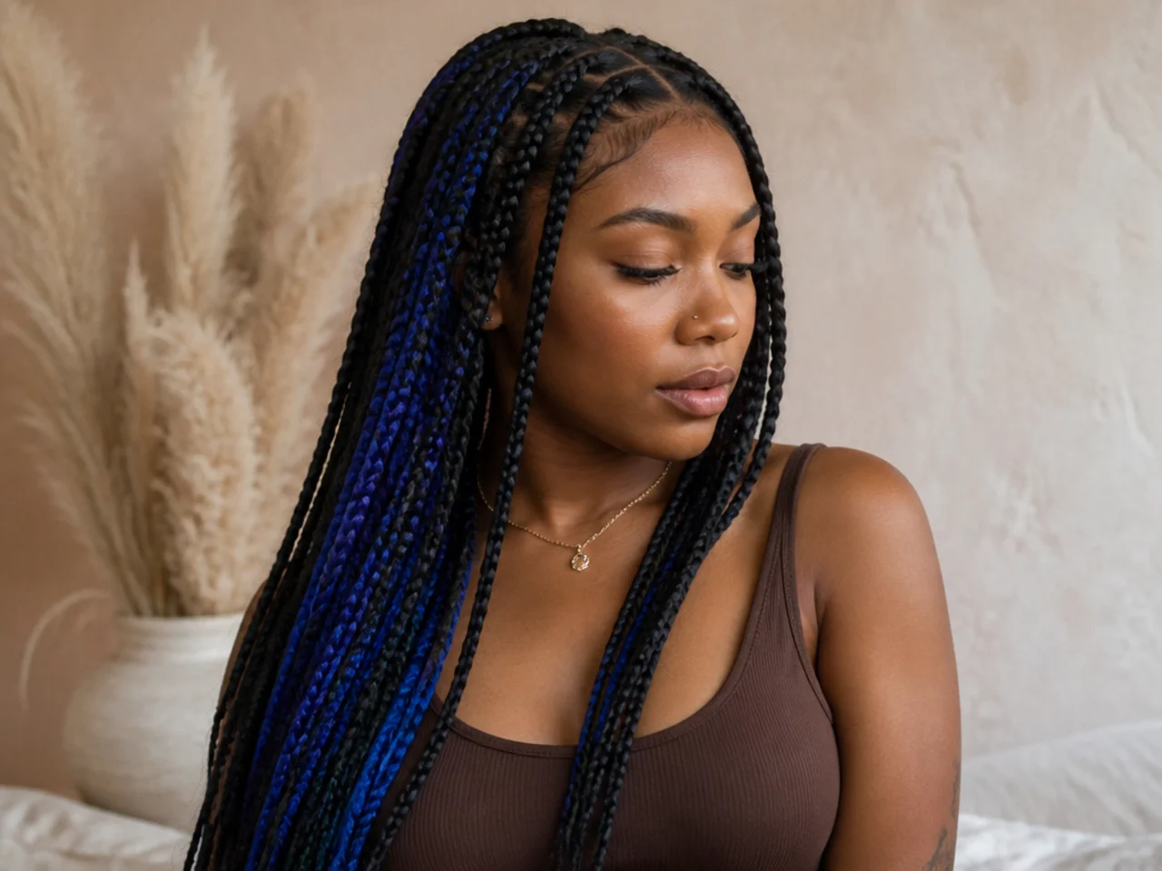 Blue peekaboo colour under medium braids
