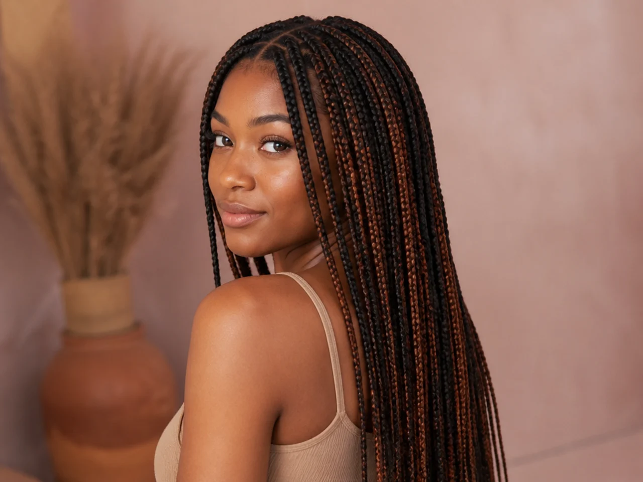 Coloured braids blending into surrounding natural braids