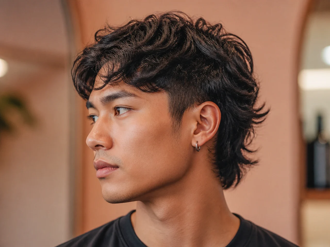 Short comma mullet with a compact three-inch top and a subtle one-and-a-half inch mullet at the nape