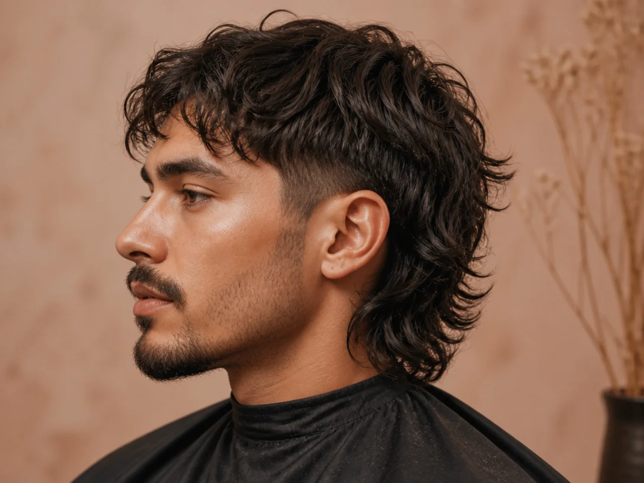 Disconnected comma mullet with a hard undercut line at temple height and a bold mullet drop at the nape