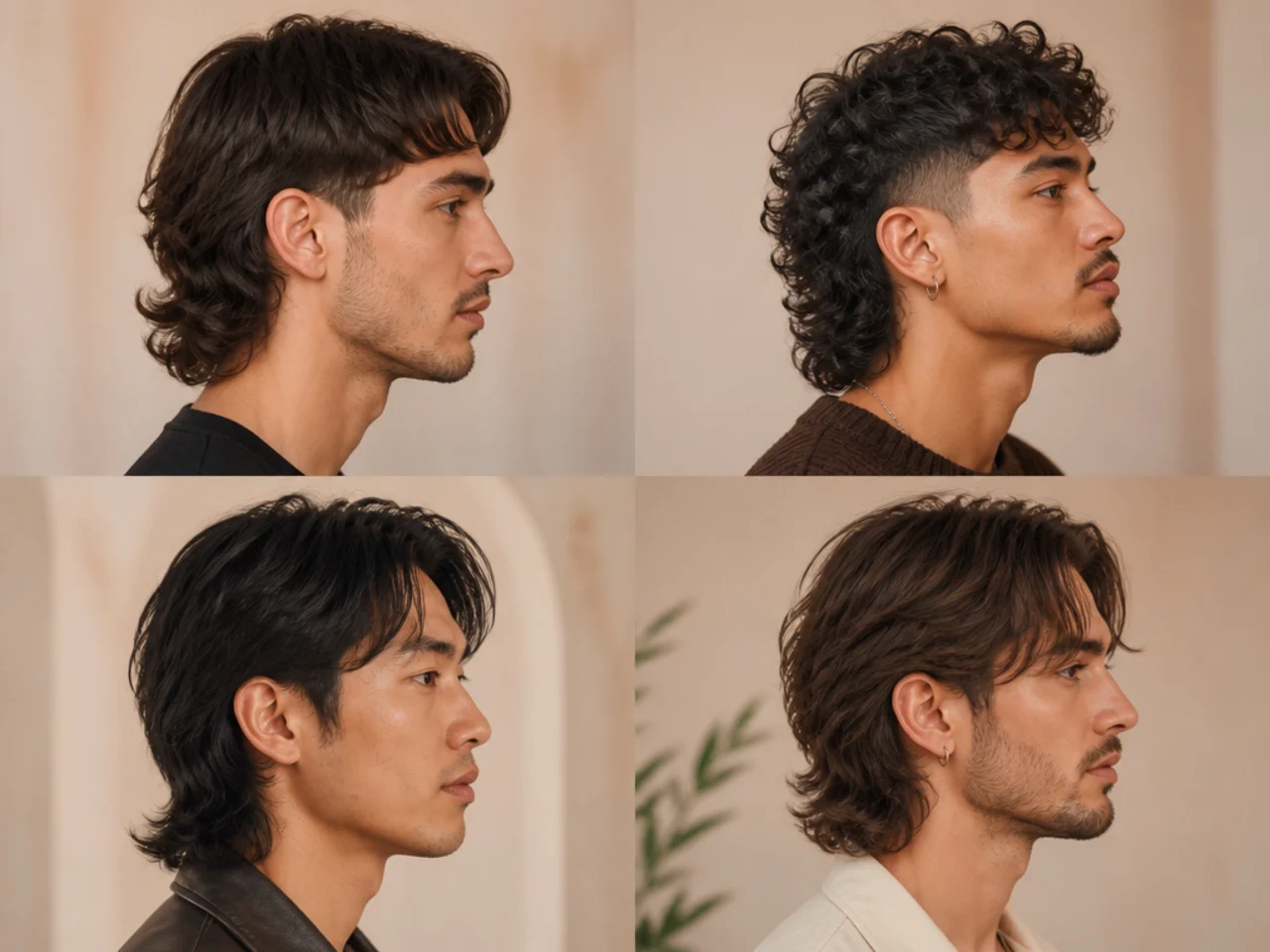 Barber consulting on a comma hair mullet with a phone reference in hand and a comb