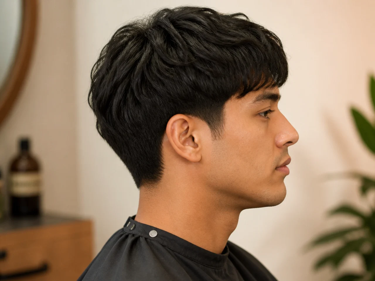 Scissor taper comma with a soft gradient at the sides and no clipper fade line