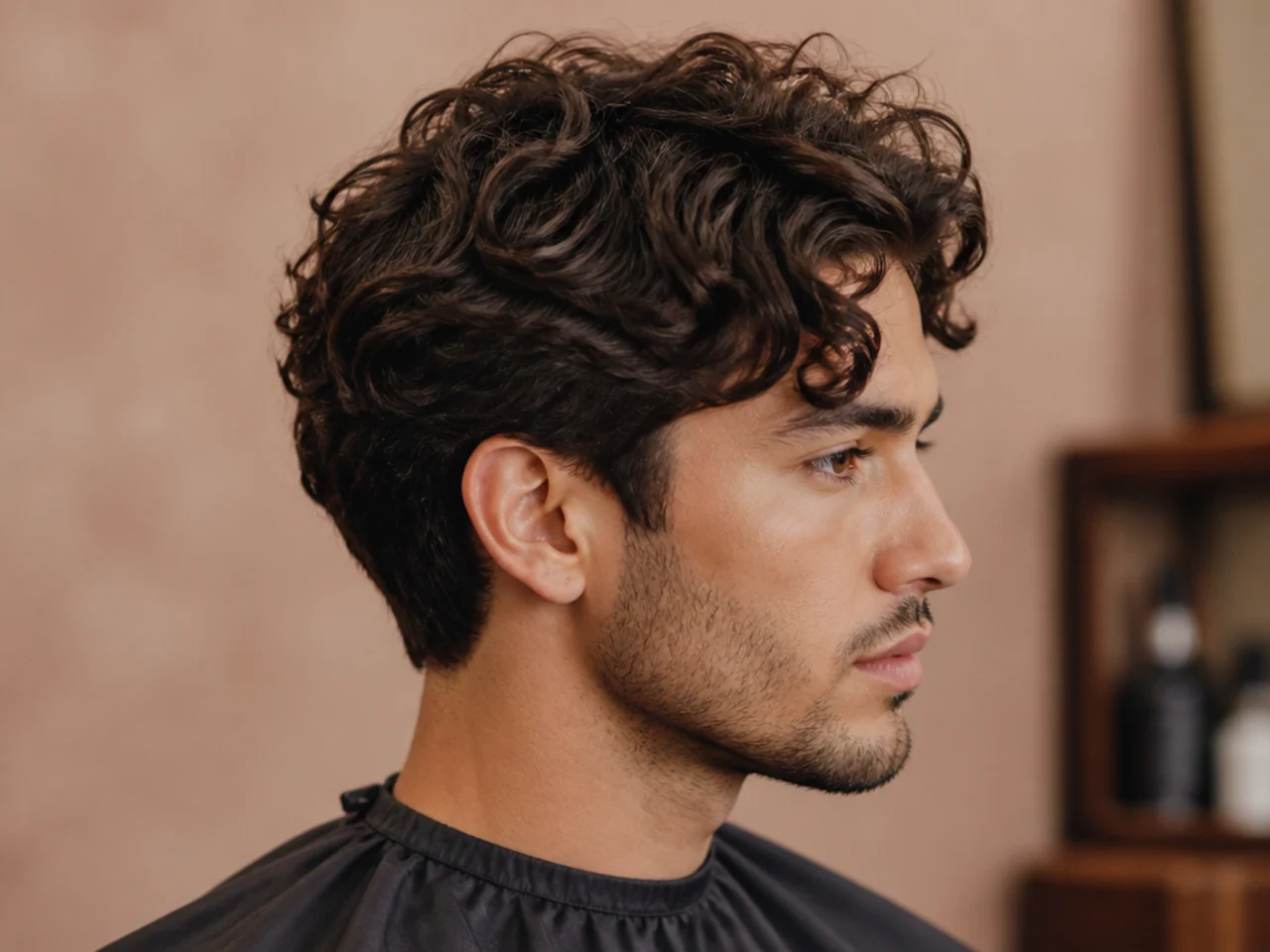 Curly comma haircut with longer front layers drawing the curls forward on 3A hair