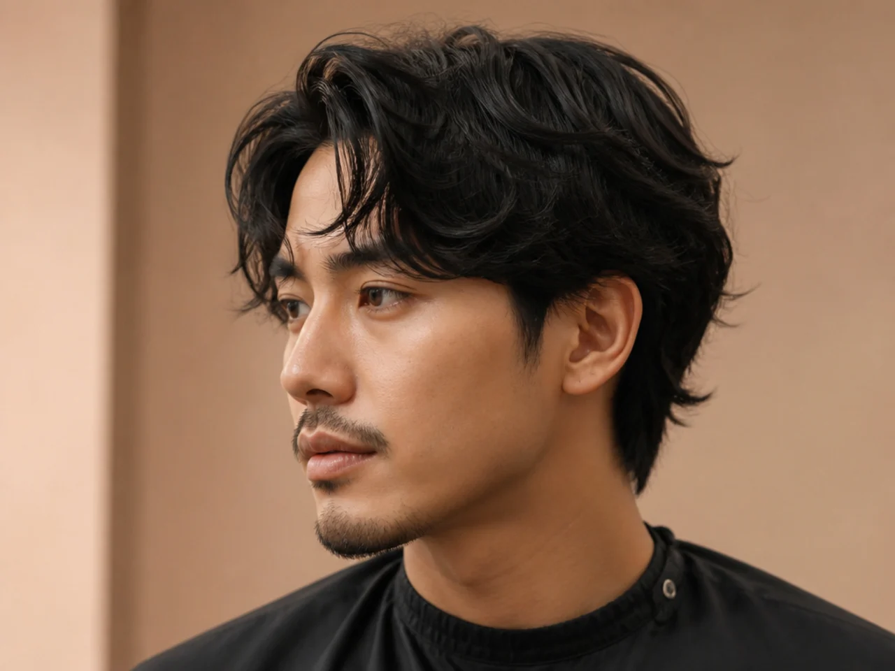 Wavy comma haircut styled with minimal brush work on 2B waves