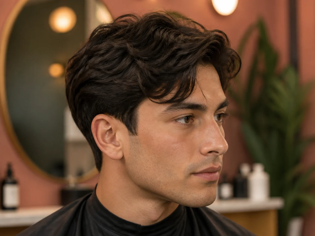 Barber consulting on a comma haircut with a phone reference photo in hand