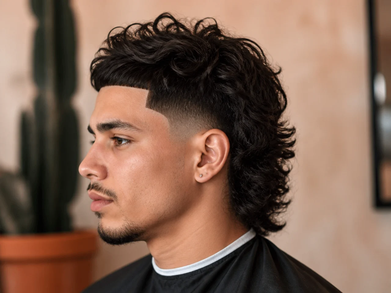 Line-up comma mullet with a razor-defined perimeter around the temples and hairline, plus a mullet drop at the nape