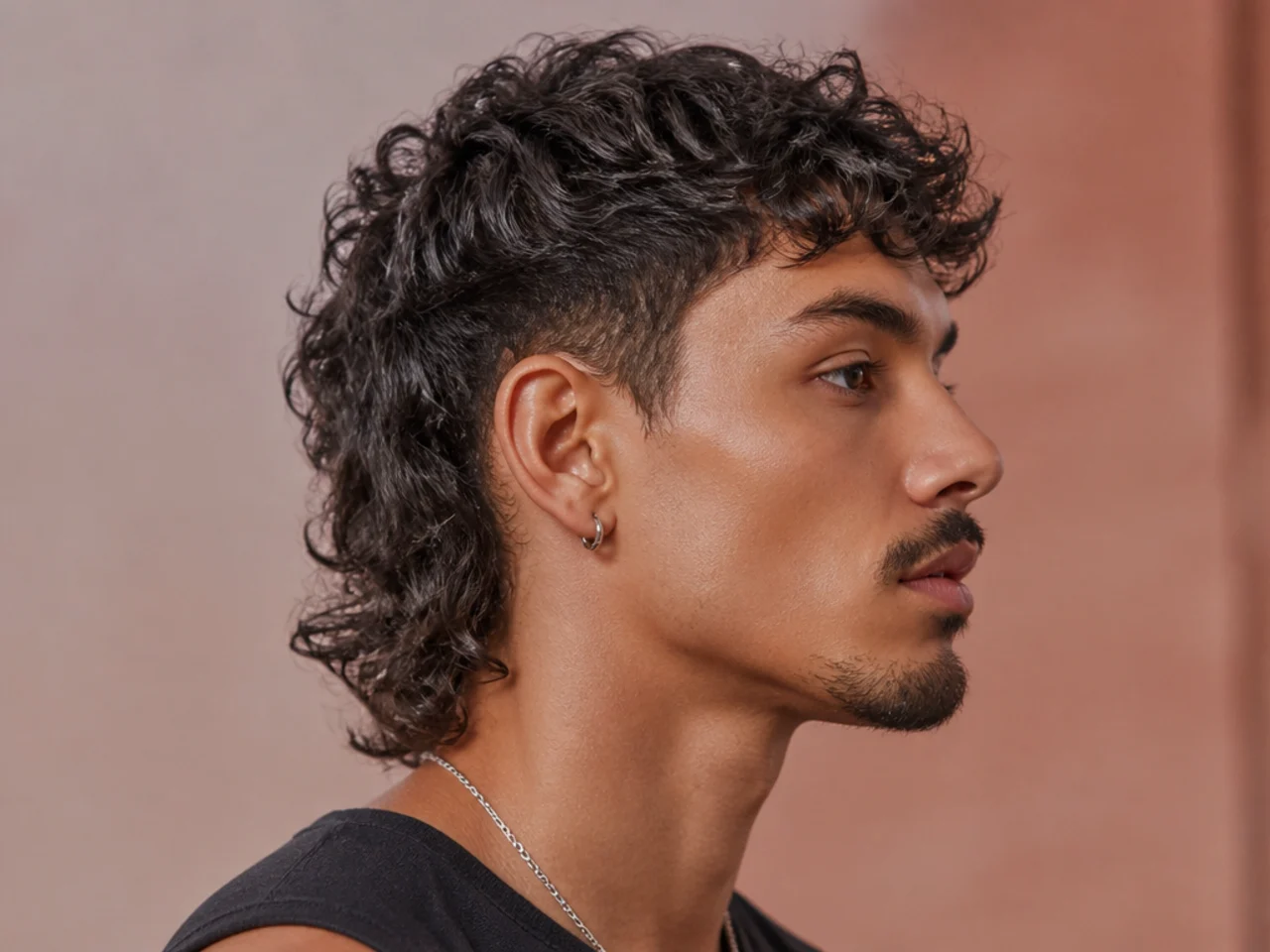 Athletic comma mullet with tight sides, a compact defined comma, and a controlled short mullet drop at the nape