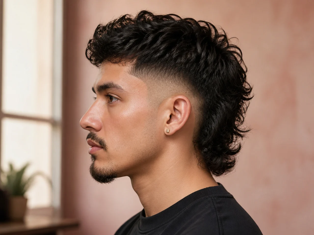 Skin fade comma mullet with sides taken to bare skin and maximum contrast against the top and mullet