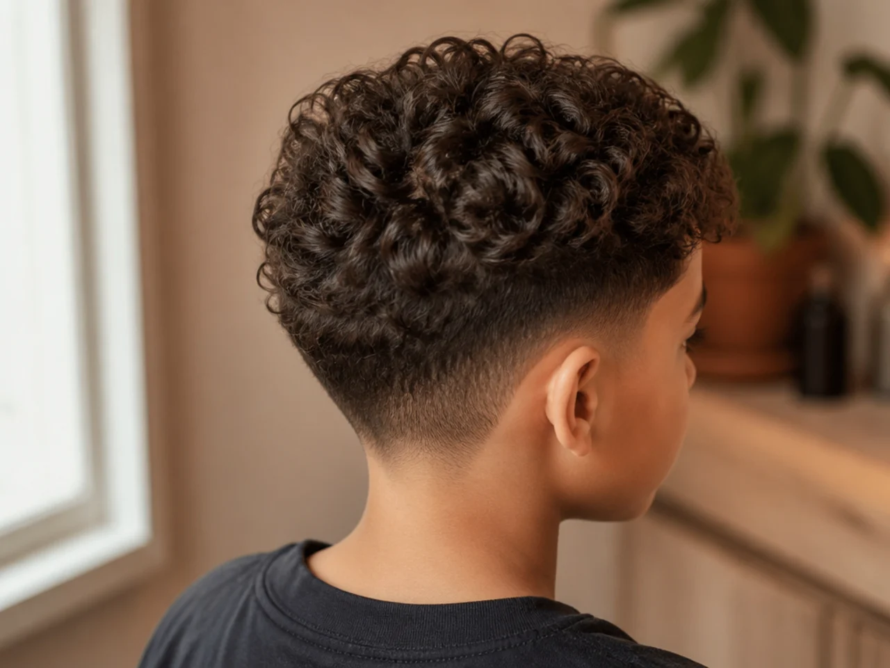 A boy with a low-maintenance version of a trending curly cut