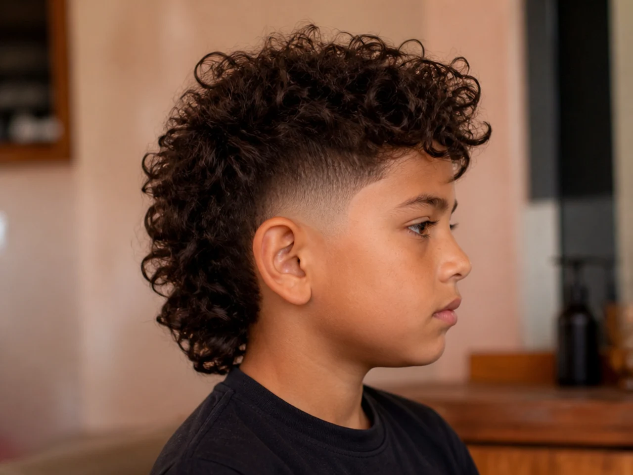 A boy with a curly mullet