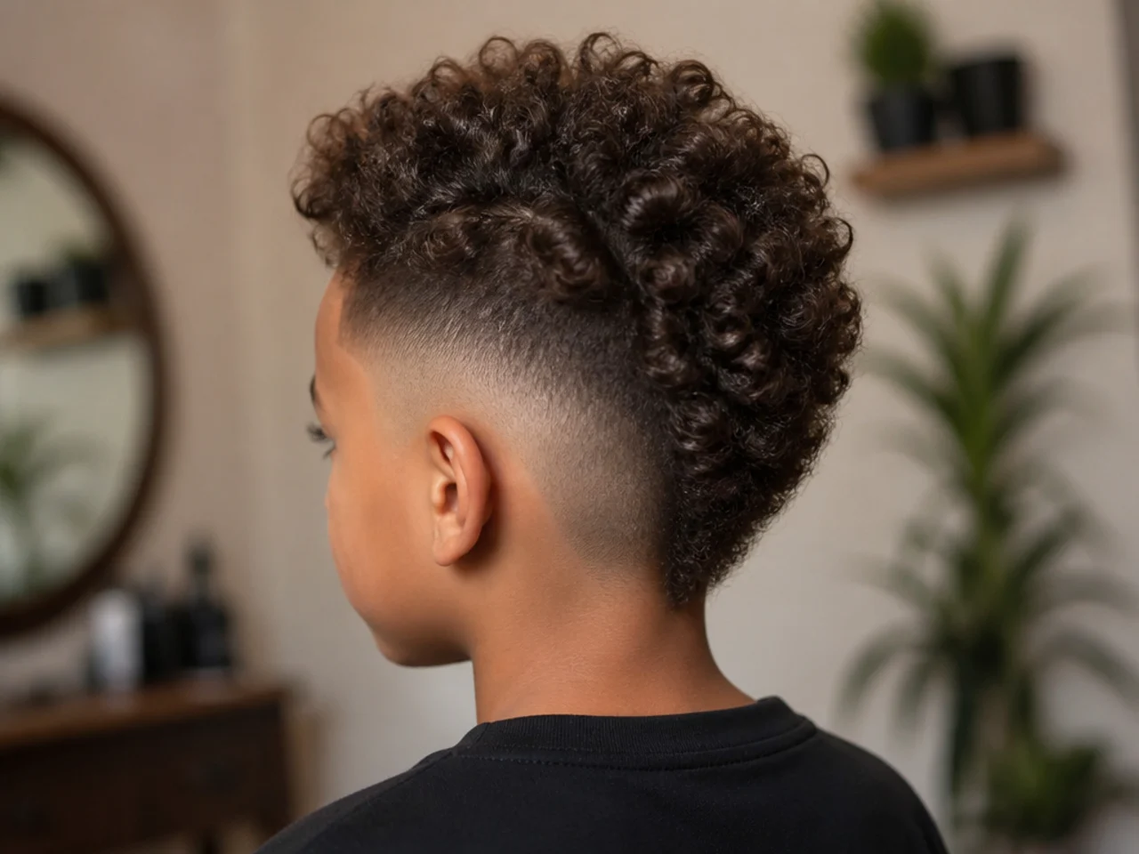 A boy with a curly faux hawk