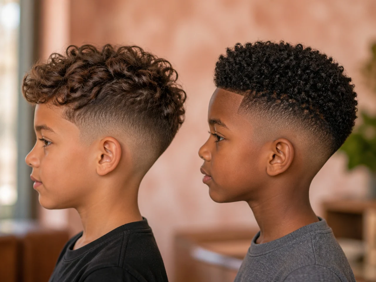 Comparison of loose curls and tight coils on two boys
