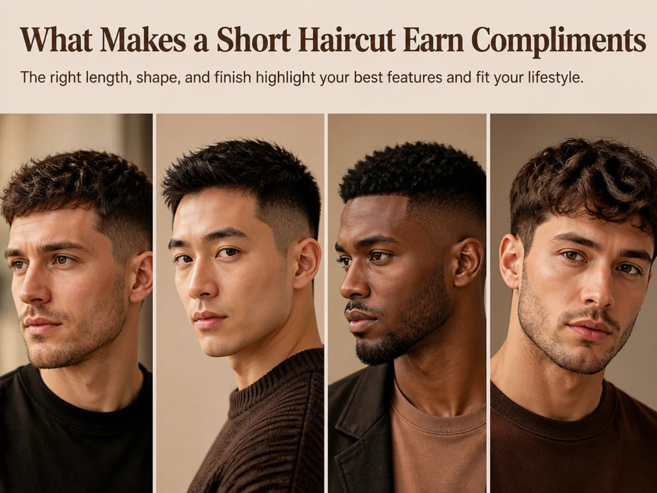 Barber shop side-profile of a fresh textured crop with a clean low taper on brown hair
