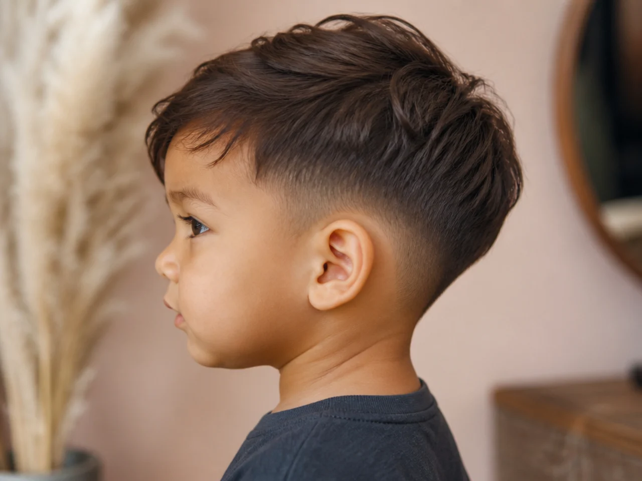 A toddler with length at the crown and a short back